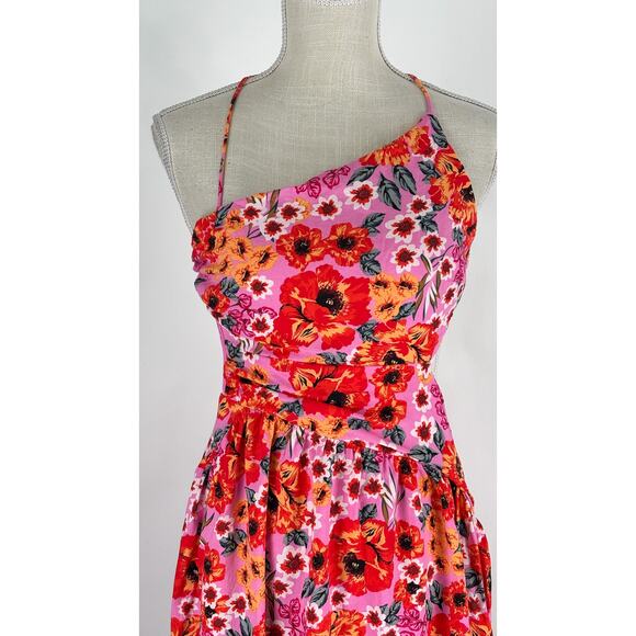 Sundae Muse Floral Halter Cut Out Back Midi Dress Pink Orange Womens Size 12 - Picture 3 of 10